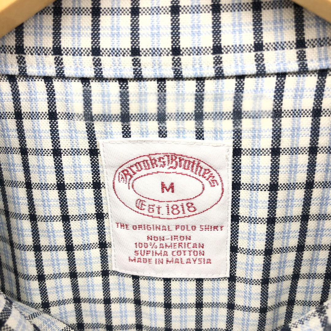 Brooks Brothers Est.1818 Long Sleeve Button-Down Check Shirt, Men's Size M Supima Cotton navy blue type Vintage Second Hand