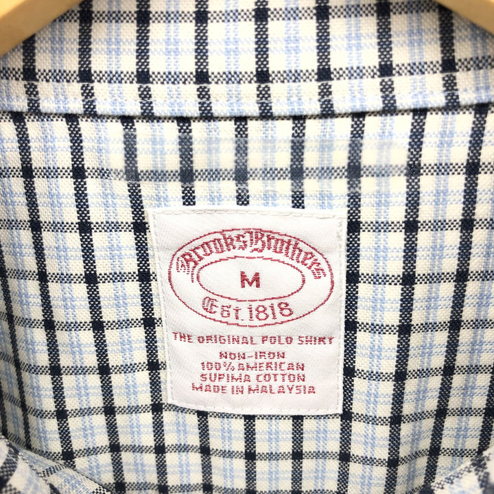 Brooks Brothers Est.1818 Long Sleeve Button-Down Check Shirt, Men's Size M Supima Cotton navy blue type Vintage Second Hand