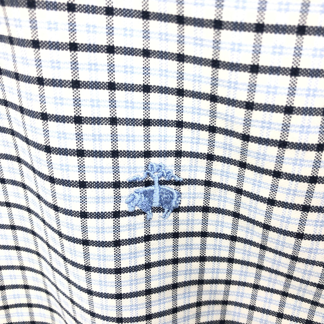 Brooks Brothers Est.1818 Long Sleeve Button-Down Check Shirt, Men's Size M Supima Cotton navy blue type Vintage Second Hand