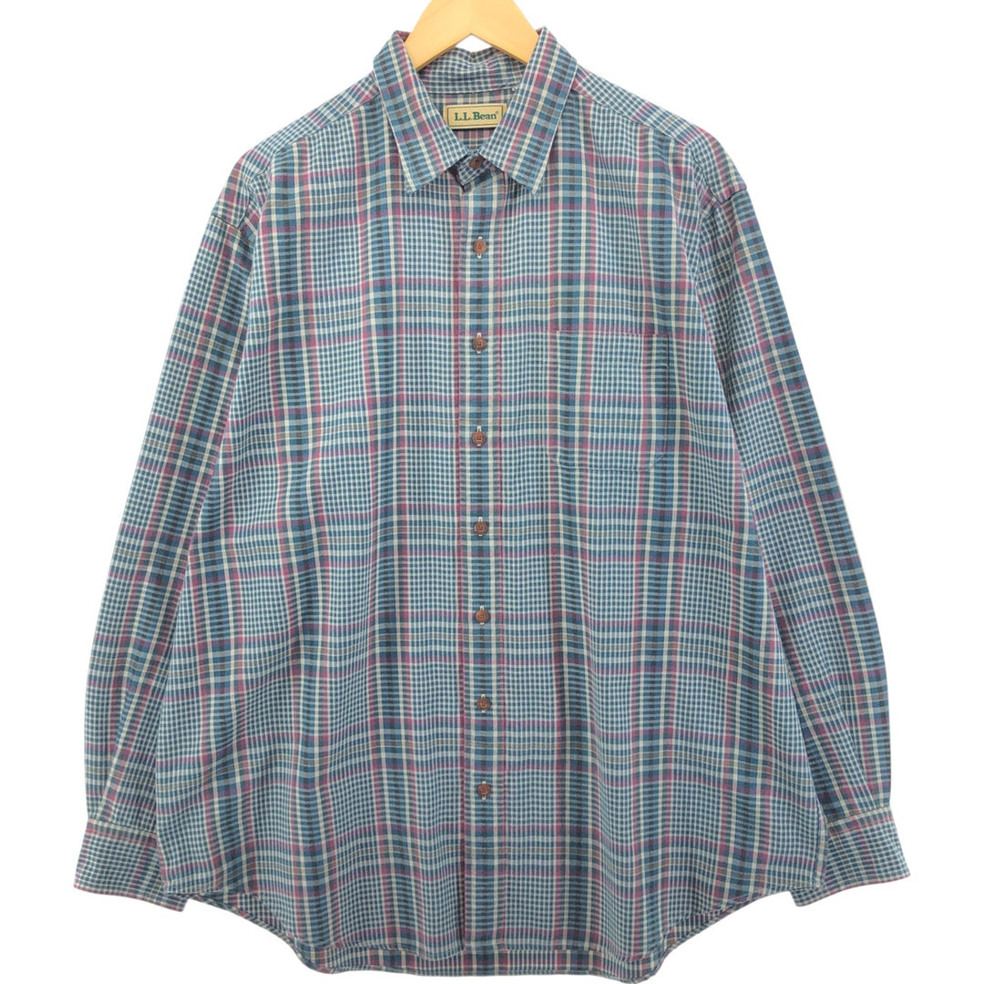 LLBean Long Sleeve Cotton Check Shirt, Men's XL Size cotton Green type dark green Vintage Second Hand