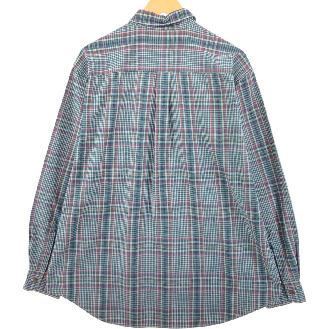 LLBean Long Sleeve Cotton Check Shirt, Men's XL Size cotton Green type dark green Vintage Second Hand