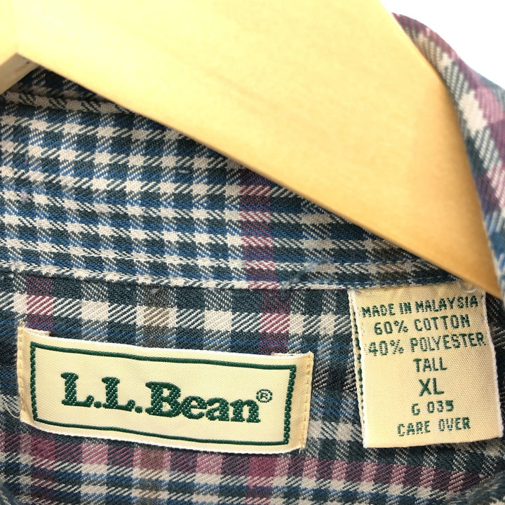 LLBean Long Sleeve Cotton Check Shirt, Men's XL Size cotton Green type dark green Vintage Second Hand