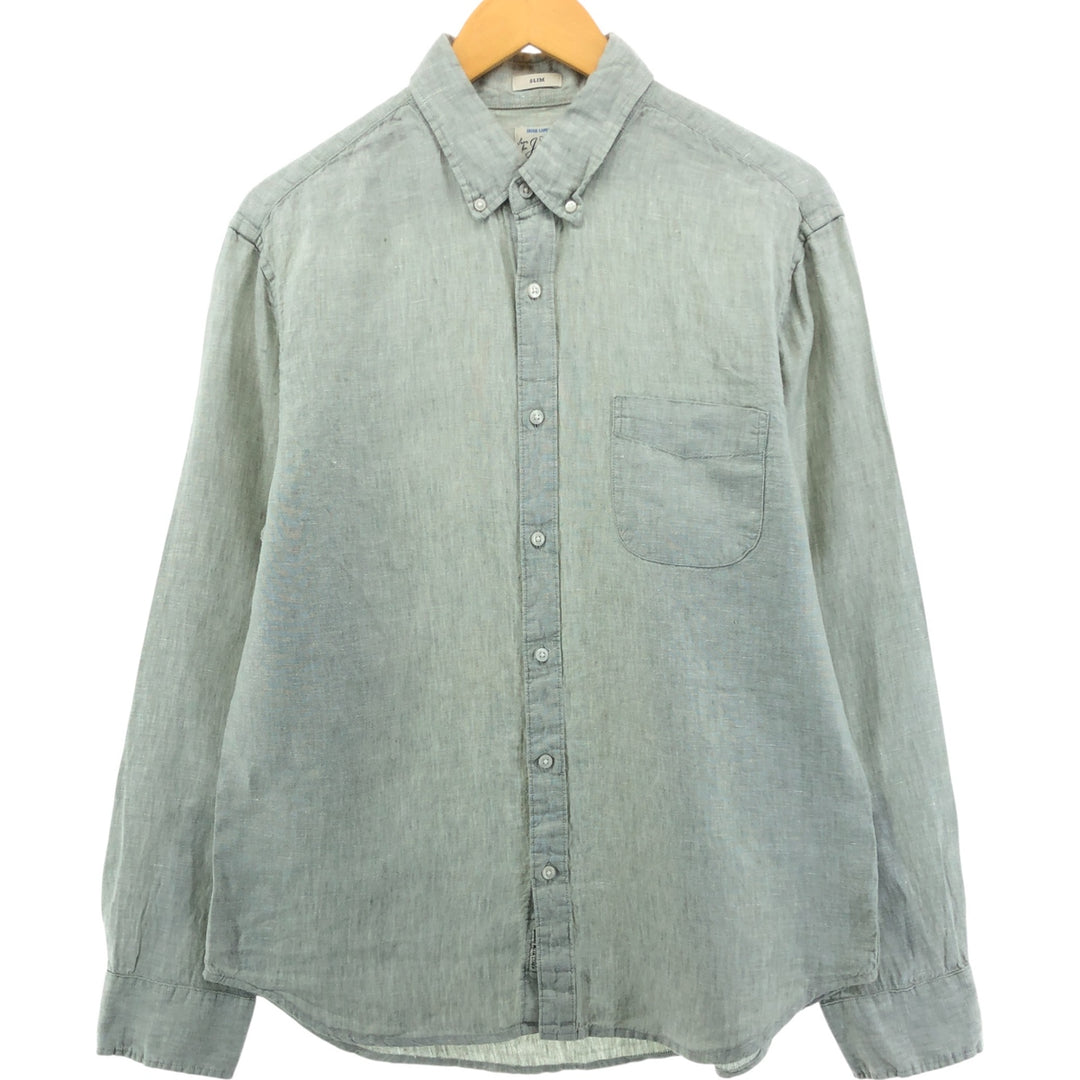 J.Crew Vintage long sleeve linen button-down shirt, men's size L linen green type Vintage Second Hand