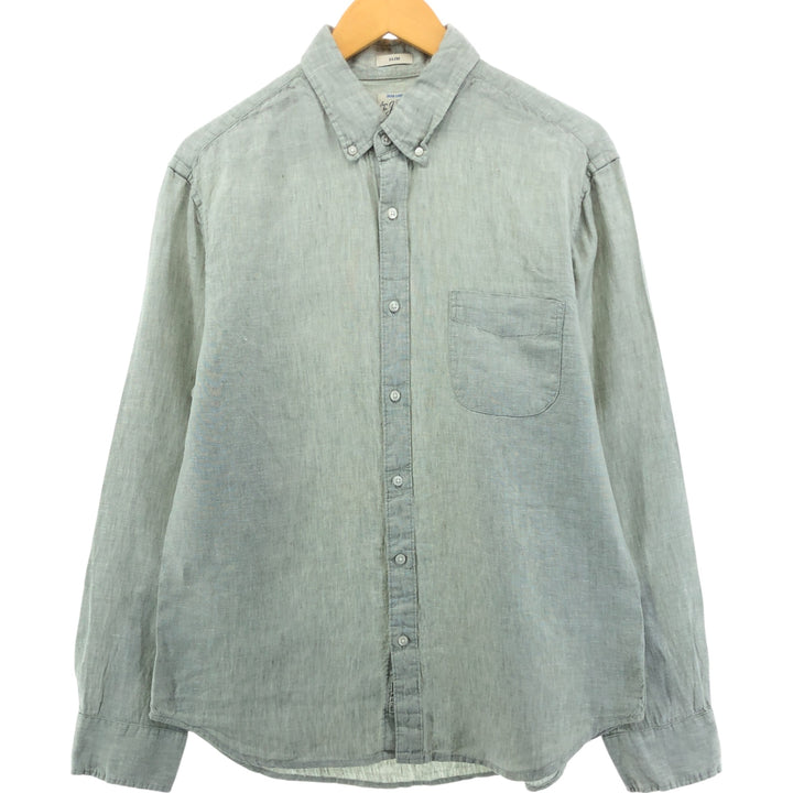 J.Crew Vintage long sleeve linen button-down shirt, men's size L linen green type Vintage Second Hand