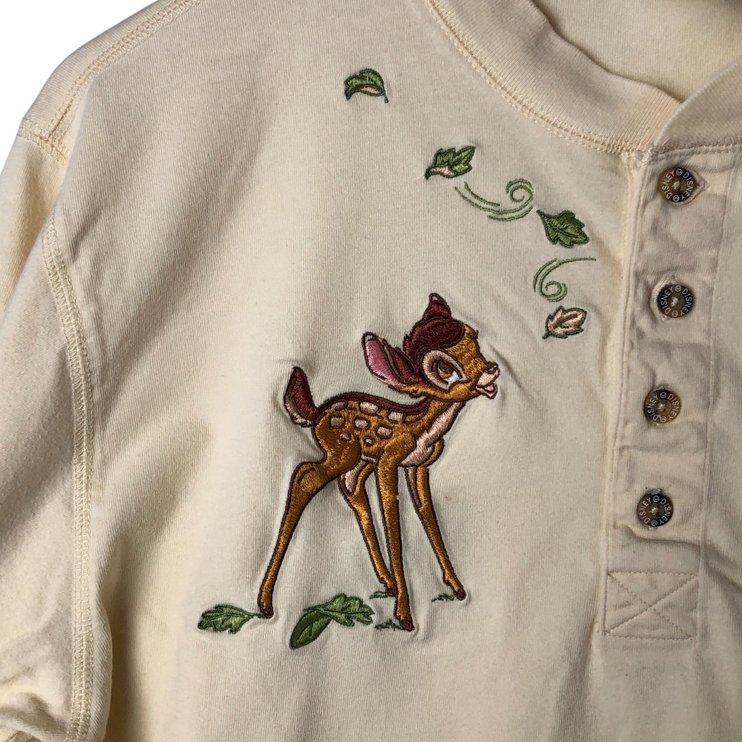 90'S DISNEY CATALOG BAMBI Henley neck character embroidered long T-shirt long T women's size S vintage cotton yellow type Vintage Second Hand