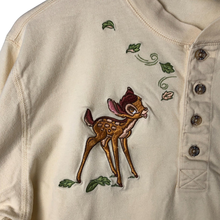 90'S DISNEY CATALOG BAMBI Henley neck character embroidered long T-shirt long T women's size S vintage cotton yellow type Vintage Second Hand