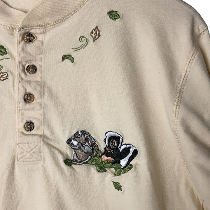 90'S DISNEY CATALOG BAMBI Henley neck character embroidered long T-shirt long T women's size S vintage cotton yellow type Vintage Second Hand