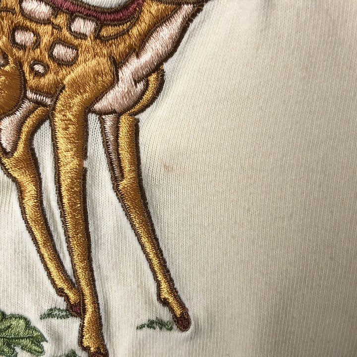 90'S DISNEY CATALOG BAMBI Henley neck character embroidered long T-shirt long T women's size S vintage cotton yellow type Vintage Second Hand