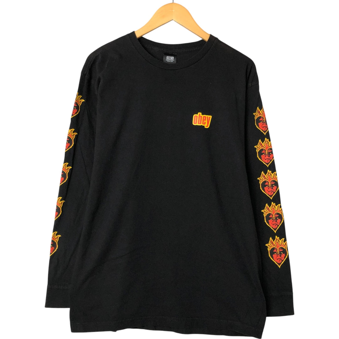 OBEY Back Print Long T-Shirt Long T Women's Size L cotton black type Vintage Second Hand