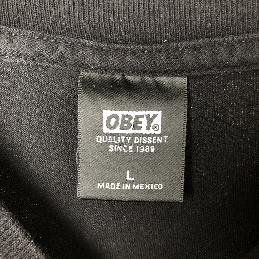 OBEY Back Print Long T-Shirt Long T Women's Size L cotton black type Vintage Second Hand