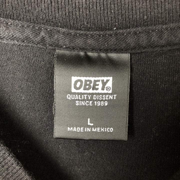 OBEY Back Print Long T-Shirt Long T Women's Size L cotton black type Vintage Second Hand