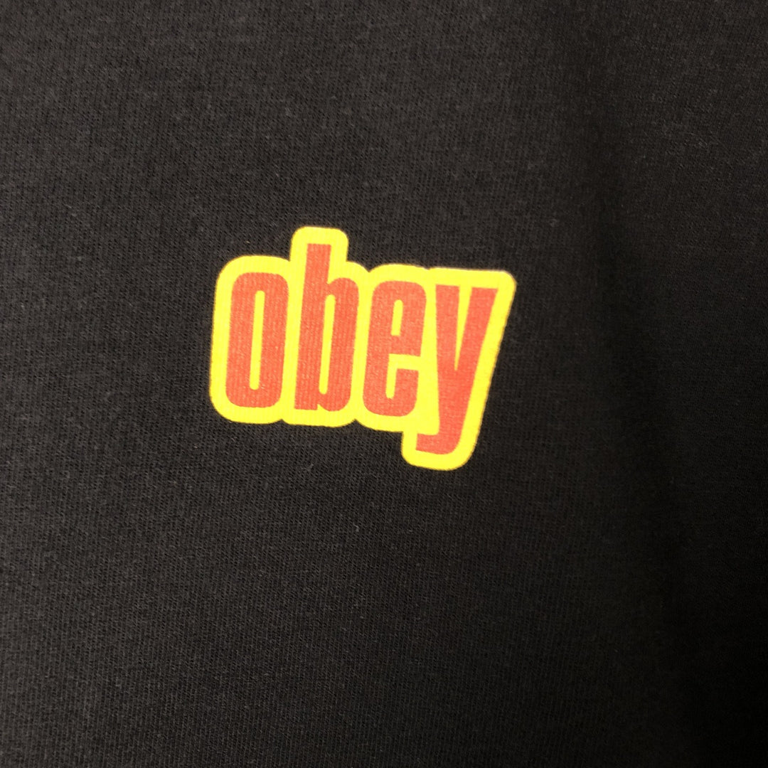 OBEY Back Print Long T-Shirt Long T Women's Size L cotton black type Vintage Second Hand