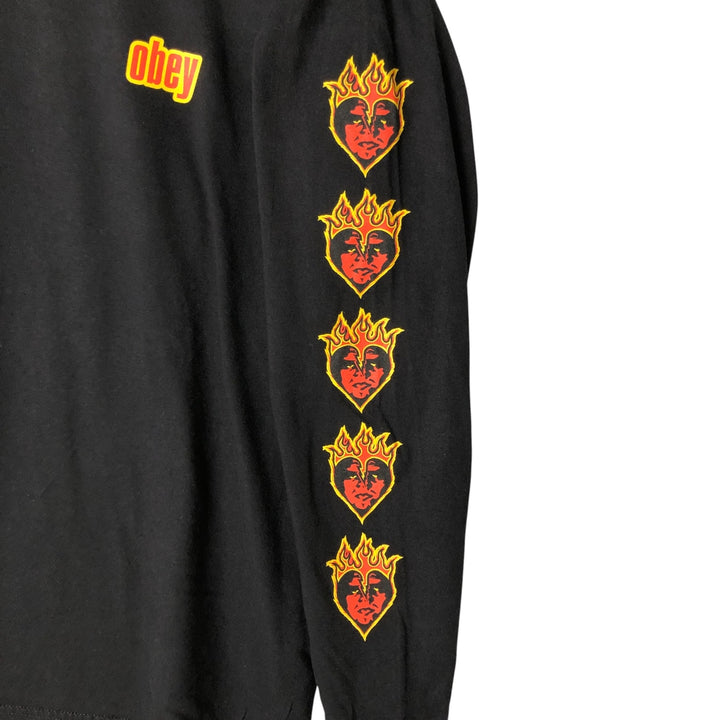 OBEY Back Print Long T-Shirt Long T Women's Size L cotton black type Vintage Second Hand