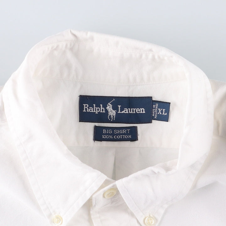 Ralph Lauren BIG SHIRT Long sleeve button down shirt Men's XL size cotton white type Vintage Second Hand