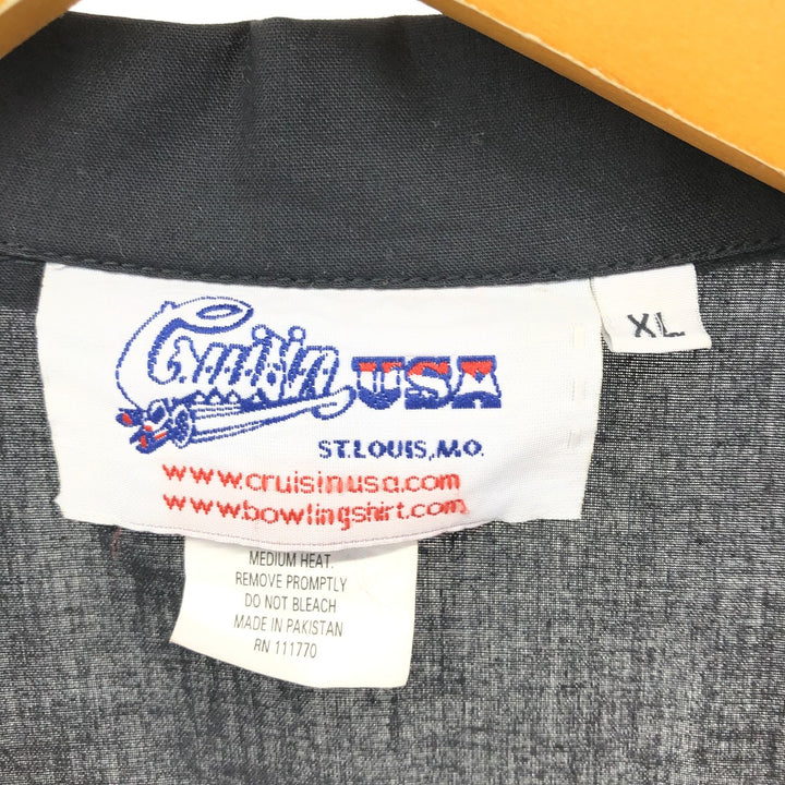 CRUISIN USA Open Collar Back Print Bowling Shirt Box Shirt Men's XL Size cotton red type Vintage Second Hand