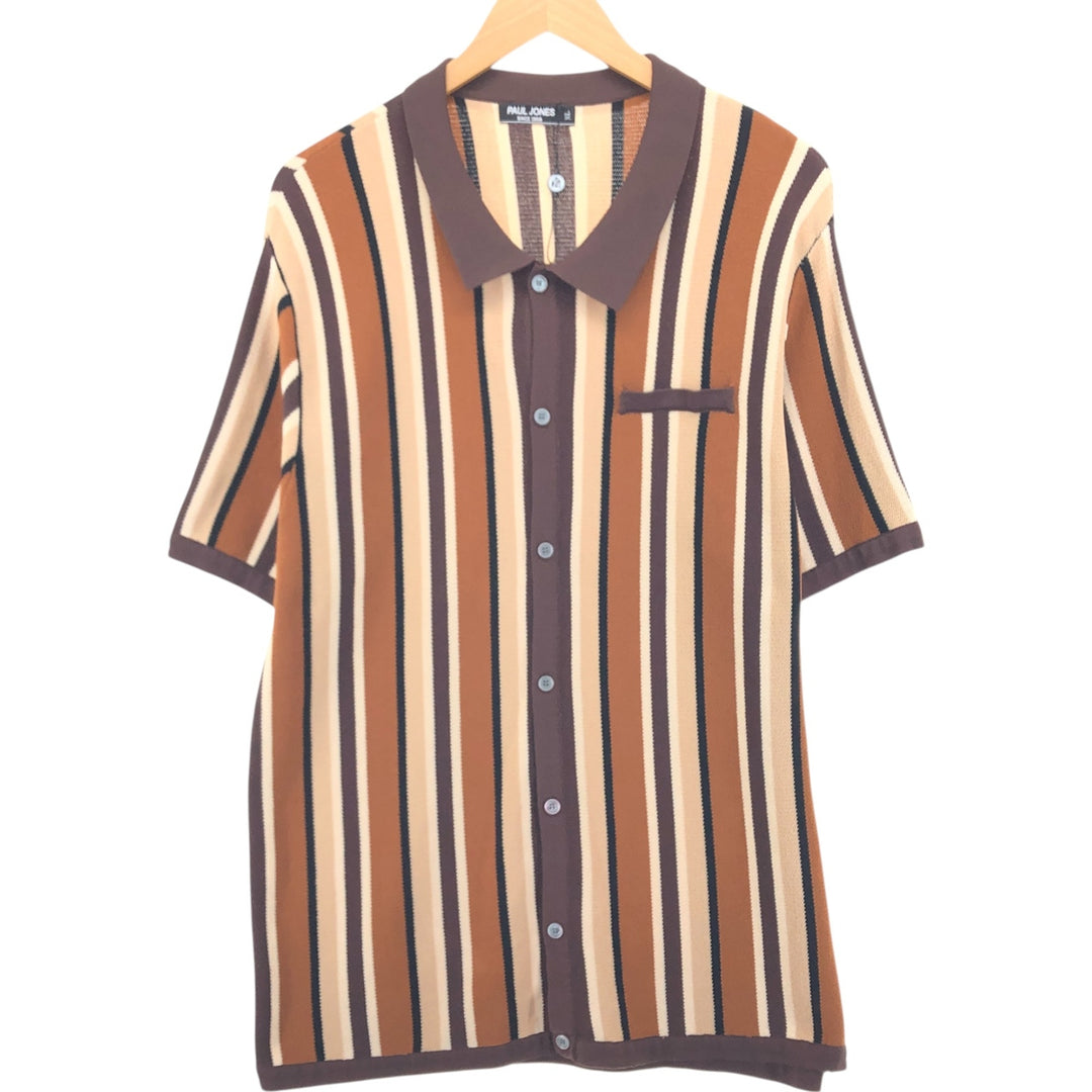 PAUL JONES Stripe Pattern Short Sleeve Rayon Shirt Box Shirt Men's XL Rayon brown type Vintage Second Hand