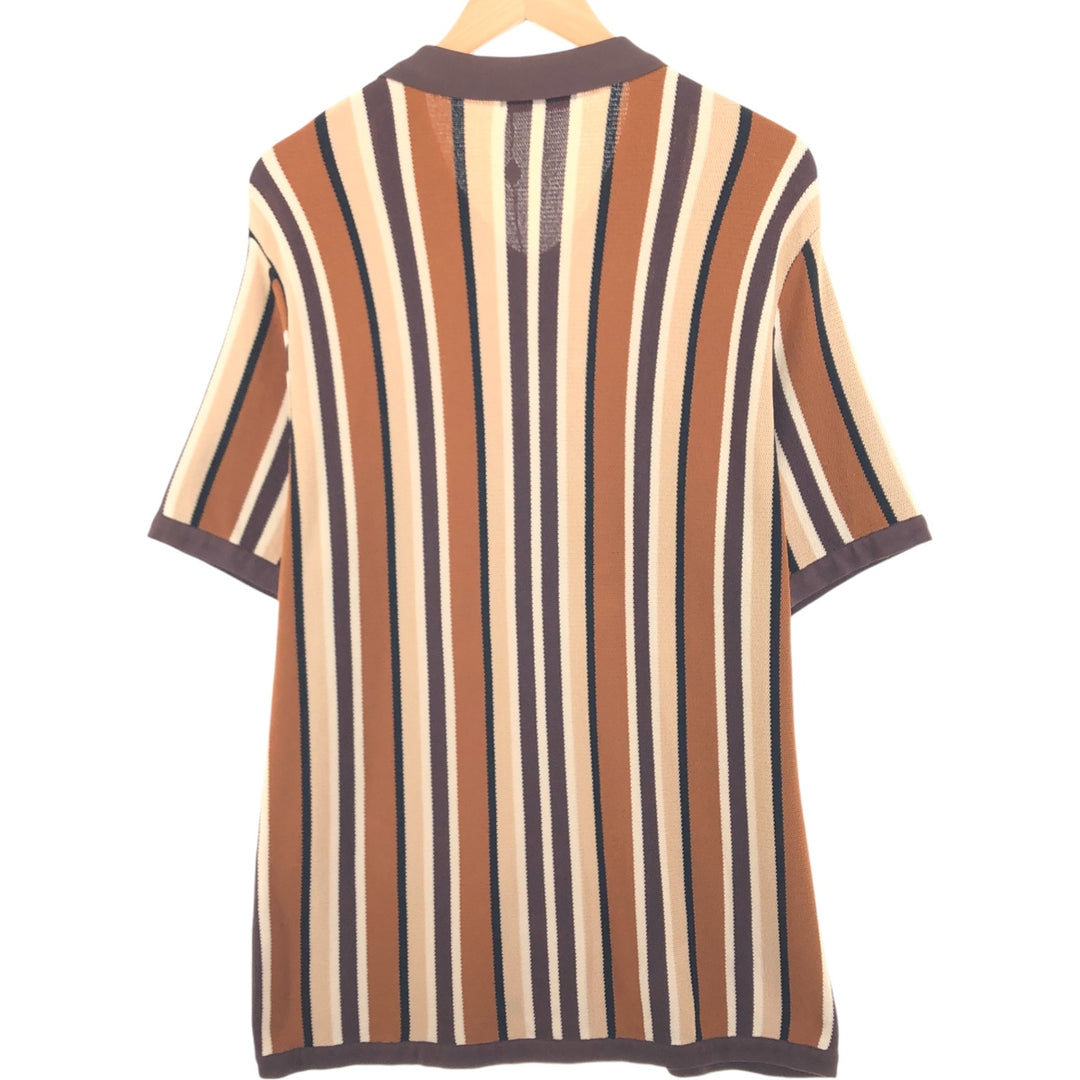 PAUL JONES Stripe Pattern Short Sleeve Rayon Shirt Box Shirt Men's XL Rayon brown type Vintage Second Hand