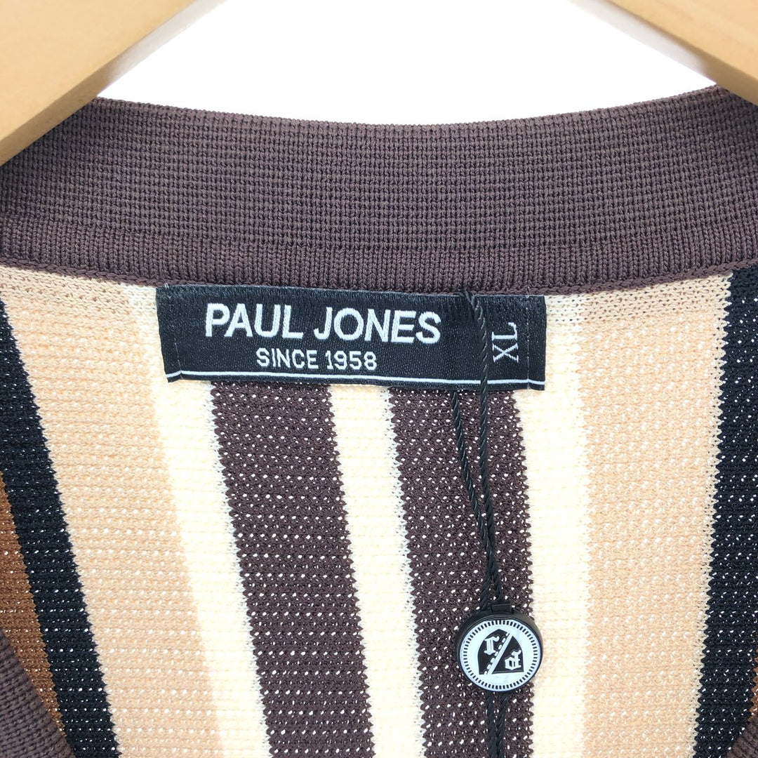 PAUL JONES Stripe Pattern Short Sleeve Rayon Shirt Box Shirt Men's XL Rayon brown type Vintage Second Hand