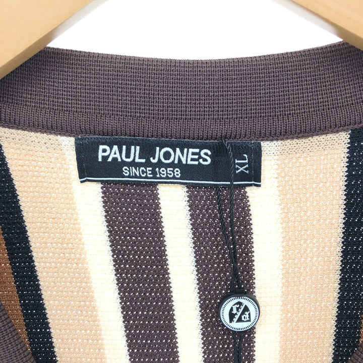 PAUL JONES Stripe Pattern Short Sleeve Rayon Shirt Box Shirt Men's XL Rayon brown type Vintage Second Hand
