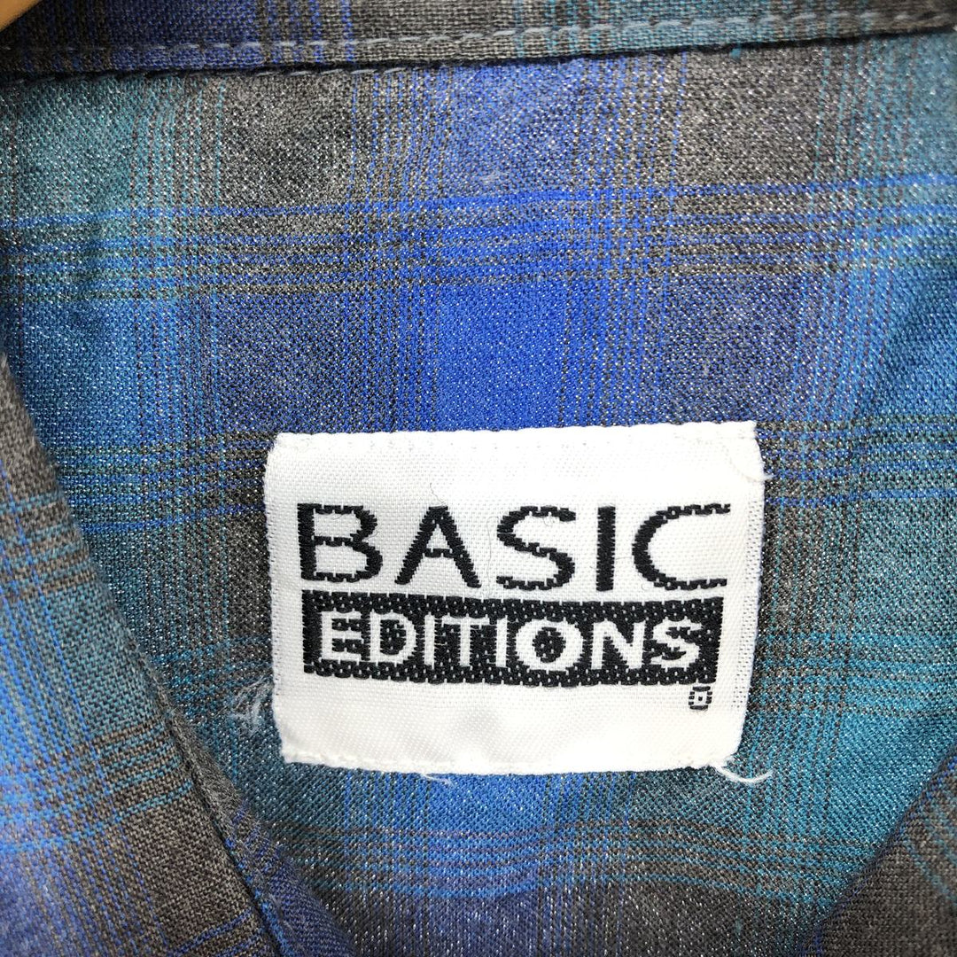 BASIC EDITIONS Ombre Check Short Sleeve Western Shirt, Men's Size Medium cotton blue type Vintage Second Hand