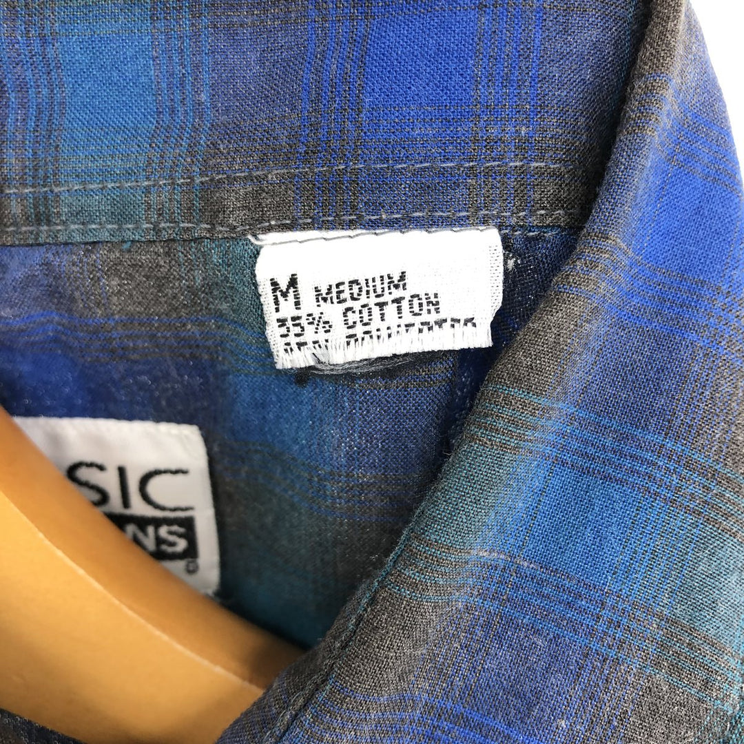 BASIC EDITIONS Ombre Check Short Sleeve Western Shirt, Men's Size Medium cotton blue type Vintage Second Hand