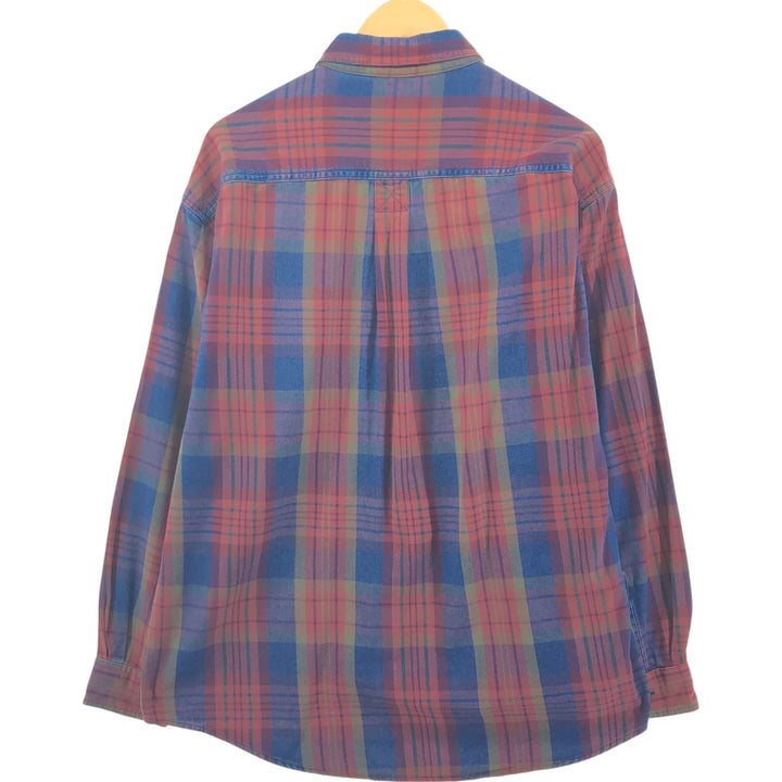 70s~80'S LLBean Long Sleeve Button Down Flannel Check Shirt Men's Size L Vintage cotton blue type Vintage Second Hand
