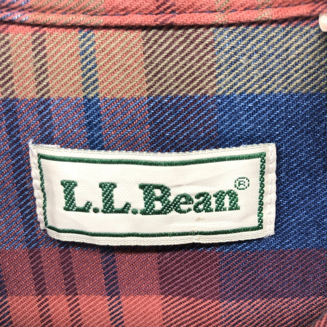 70s~80'S LLBean Long Sleeve Button Down Flannel Check Shirt Men's Size L Vintage cotton blue type Vintage Second Hand