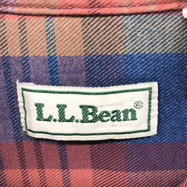 70s~80'S LLBean Long Sleeve Button Down Flannel Check Shirt Men's Size L Vintage cotton blue type Vintage Second Hand