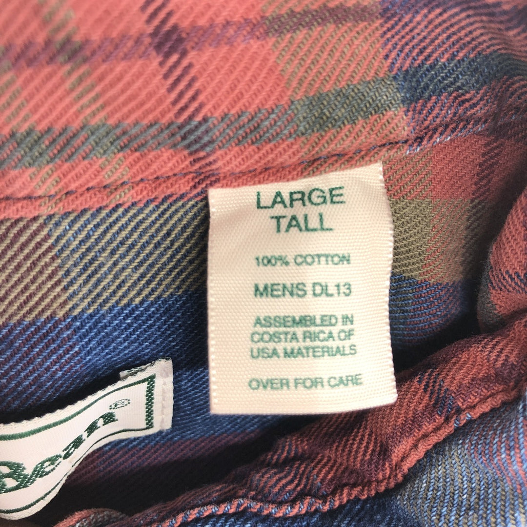70s~80'S LLBean Long Sleeve Button Down Flannel Check Shirt Men's Size L Vintage cotton blue type Vintage Second Hand