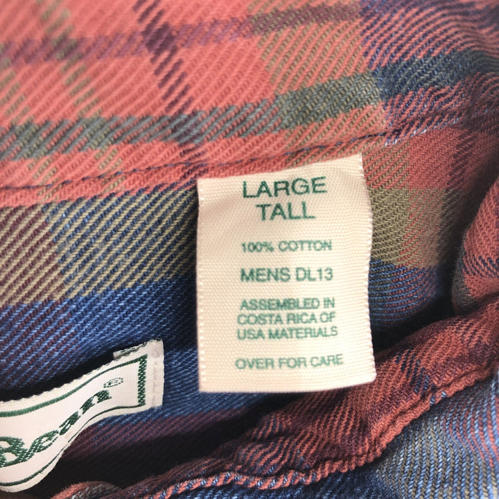 70s~80'S LLBean Long Sleeve Button Down Flannel Check Shirt Men's Size L Vintage cotton blue type Vintage Second Hand