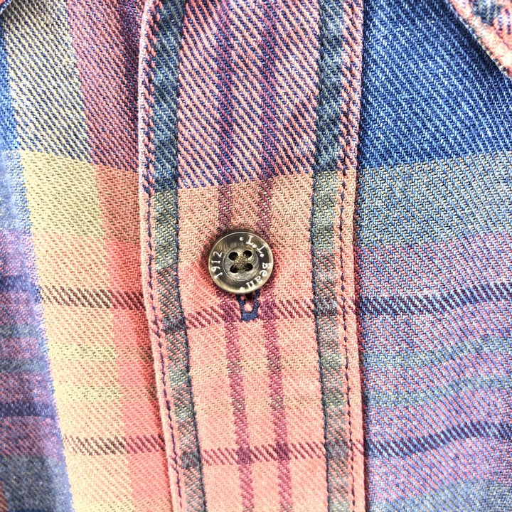 70s~80'S LLBean Long Sleeve Button Down Flannel Check Shirt Men's Size L Vintage cotton blue type Vintage Second Hand