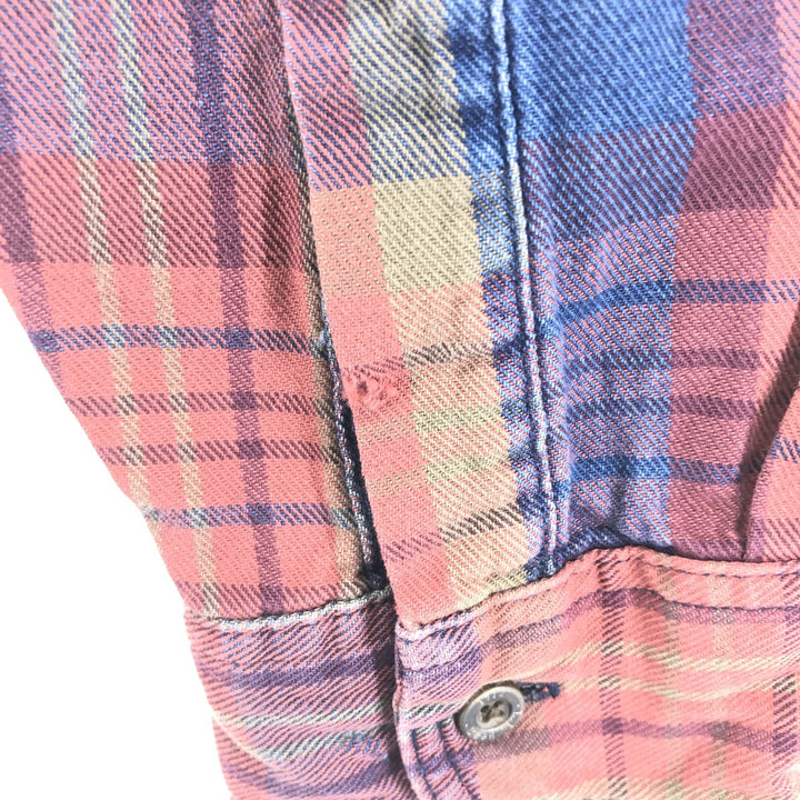 70s~80'S LLBean Long Sleeve Button Down Flannel Check Shirt Men's Size L Vintage cotton blue type Vintage Second Hand