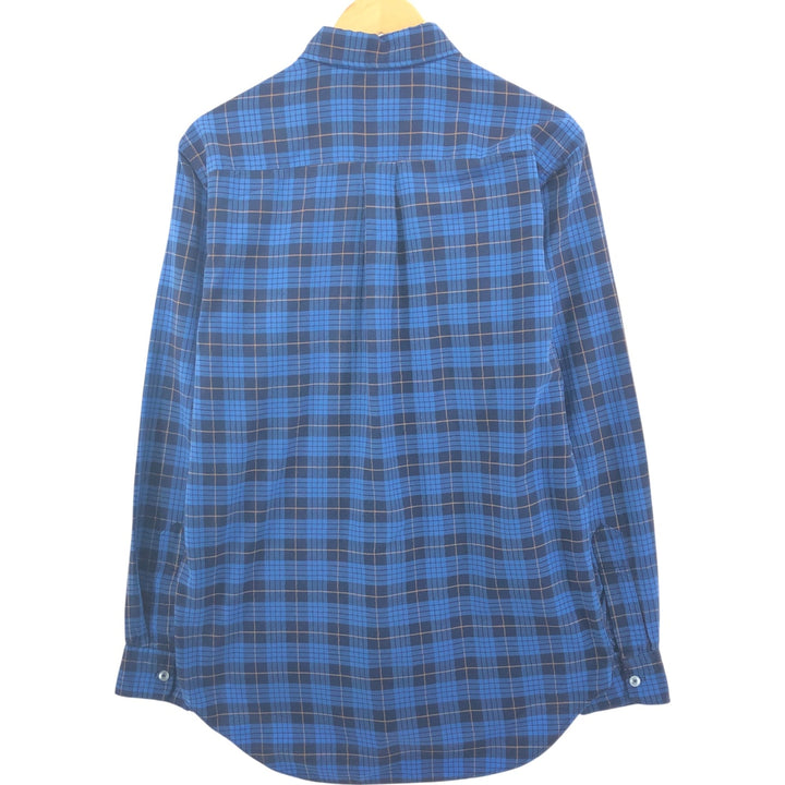 70s~80'S LLBean Long Sleeve Light Nell Check Shirt Made in USA Men's Size L Vintage unclear navy blue type Vintage Second Hand