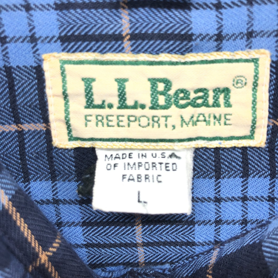 70s~80'S LLBean Long Sleeve Light Nell Check Shirt Made in USA Men's Size L Vintage unclear navy blue type Vintage Second Hand