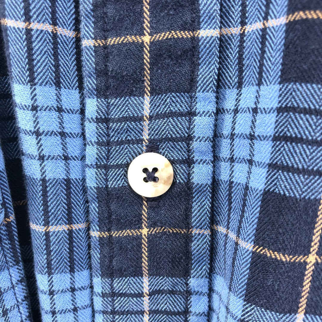 70s~80'S LLBean Long Sleeve Light Nell Check Shirt Made in USA Men's Size L Vintage unclear navy blue type Vintage Second Hand
