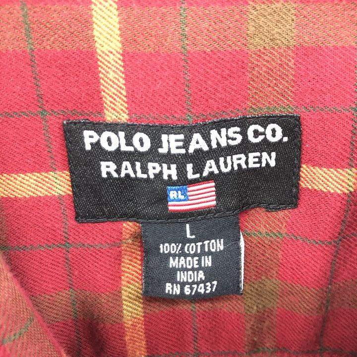 00'S Ralph Lauren POLO JEANS CO RALPH LAUREN Long Sleeve Light Flannel Check Shirt Box Shirt Men's Size L cotton red type Vintage Second Hand