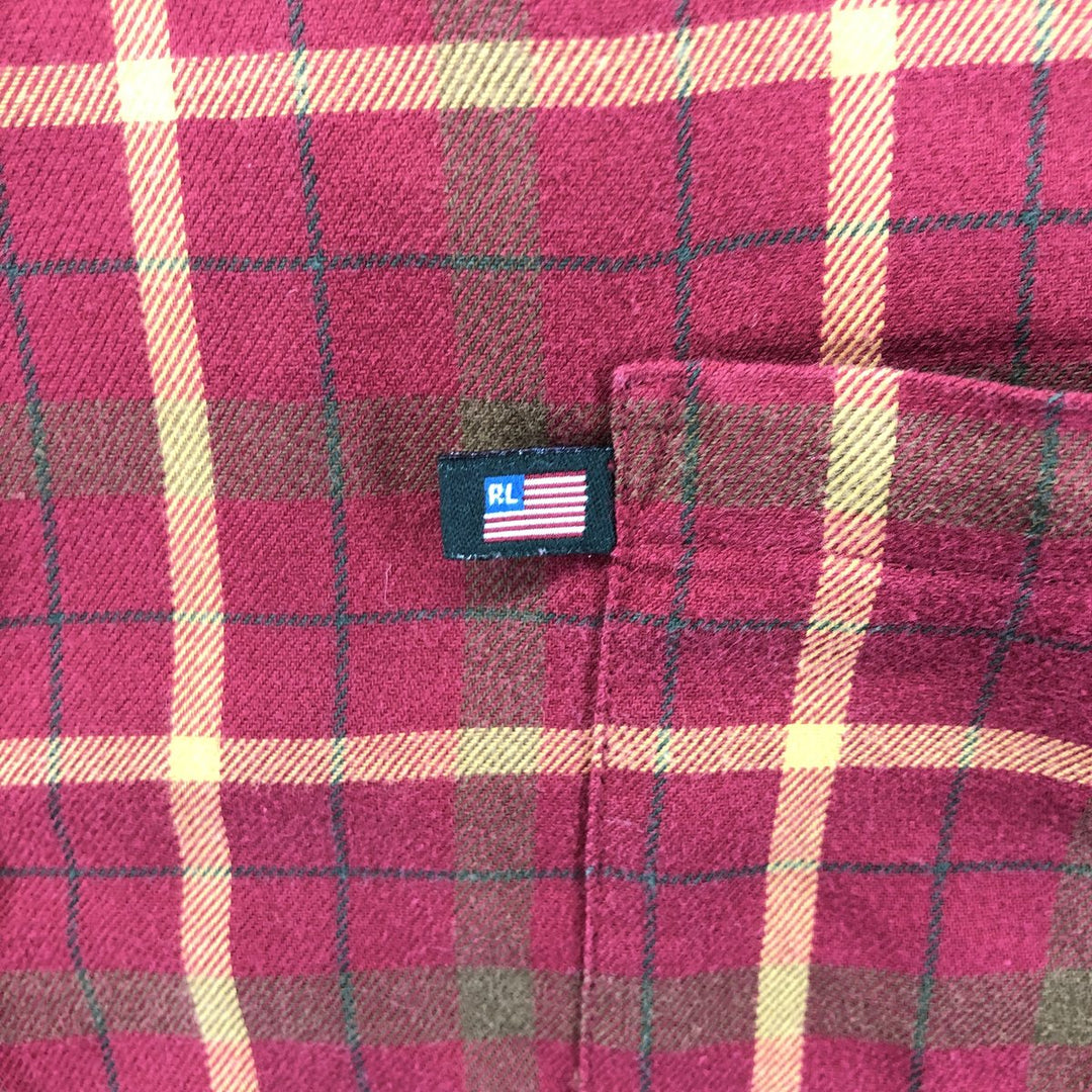 00'S Ralph Lauren POLO JEANS CO RALPH LAUREN Long Sleeve Light Flannel Check Shirt Box Shirt Men's Size L cotton red type Vintage Second Hand