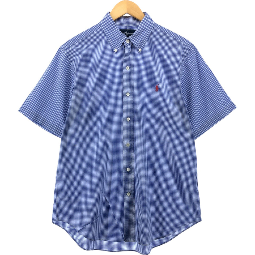 Ralph Lauren Classic Fit Gingham Check Short Sleeve Button Down Check Shirt Men's M cotton Blue type light blue Vintage Second Hand