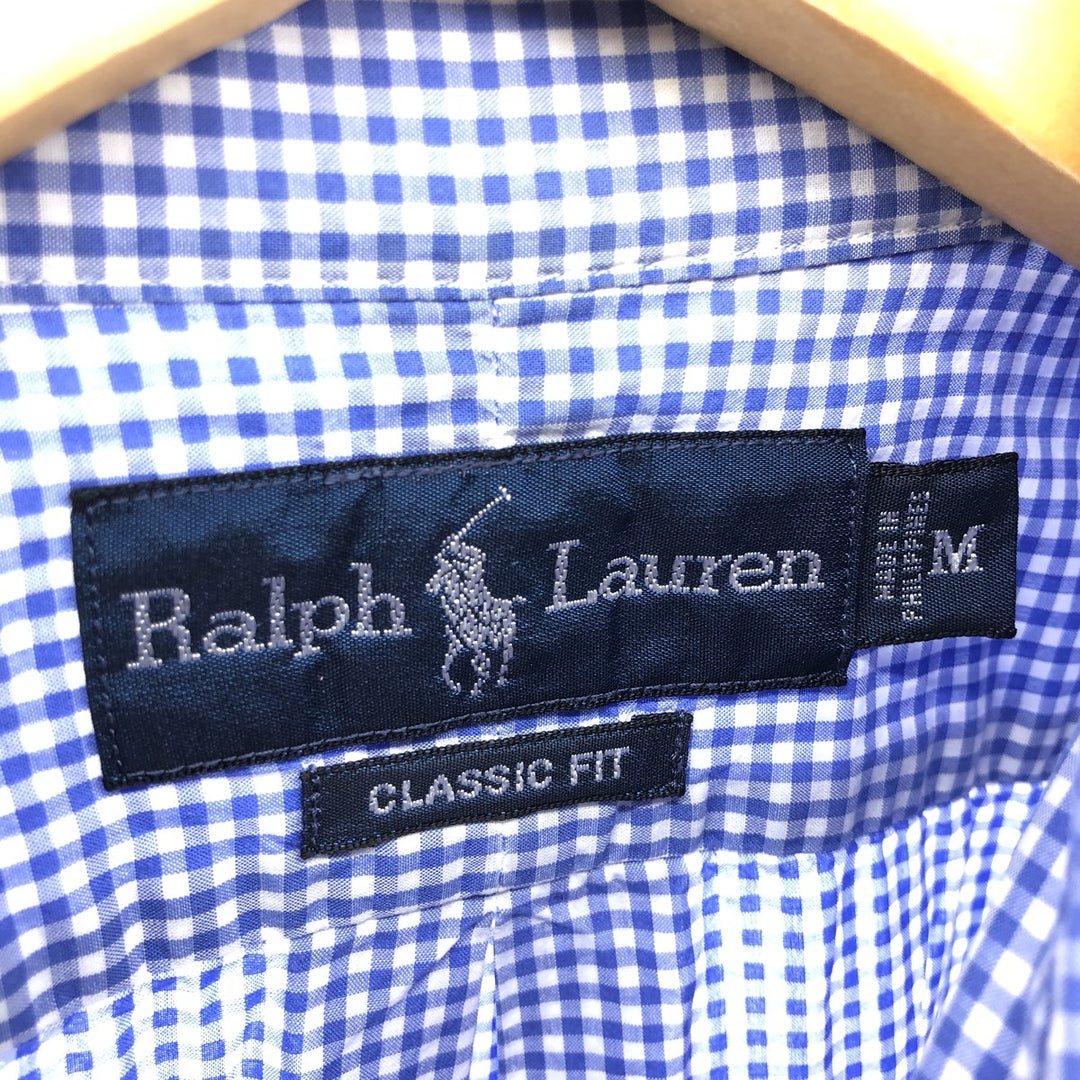Ralph Lauren Classic Fit Gingham Check Short Sleeve Button Down Check Shirt Men's M cotton Blue type light blue Vintage Second Hand