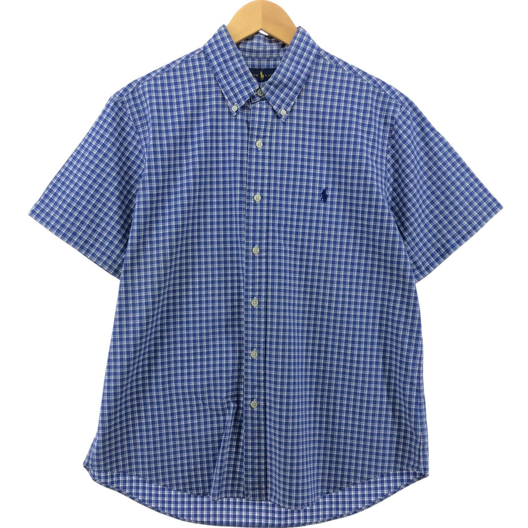 Ralph Lauren Classic Fit short sleeve button down check shirt, men's size L cotton blue type Vintage Second Hand