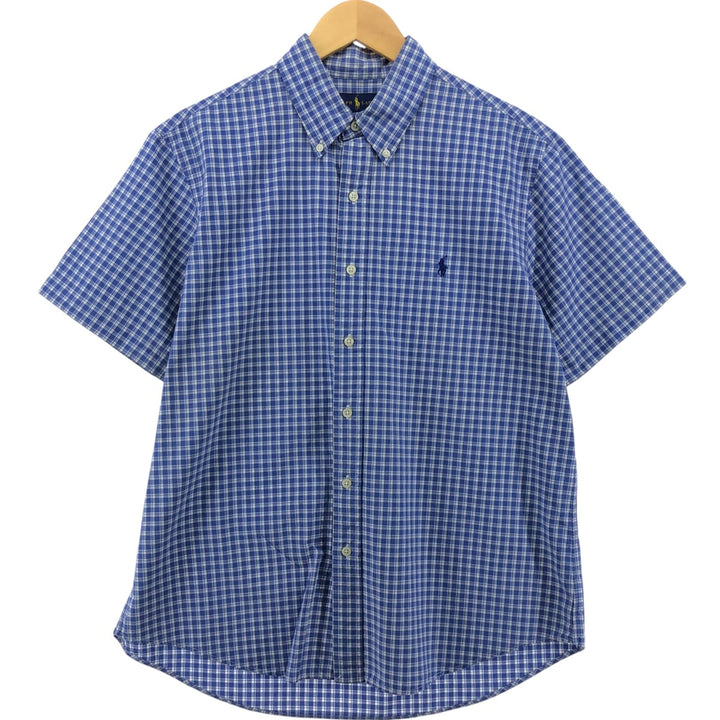 Ralph Lauren Classic Fit short sleeve button down check shirt, men's size L cotton blue type Vintage Second Hand