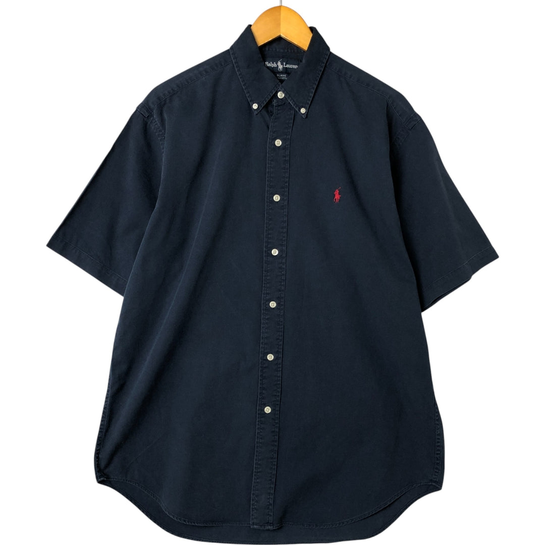 Ralph Lauren BLAIRE short sleeve button down shirt, men's size M cotton Navy blue Vintage Second Hand