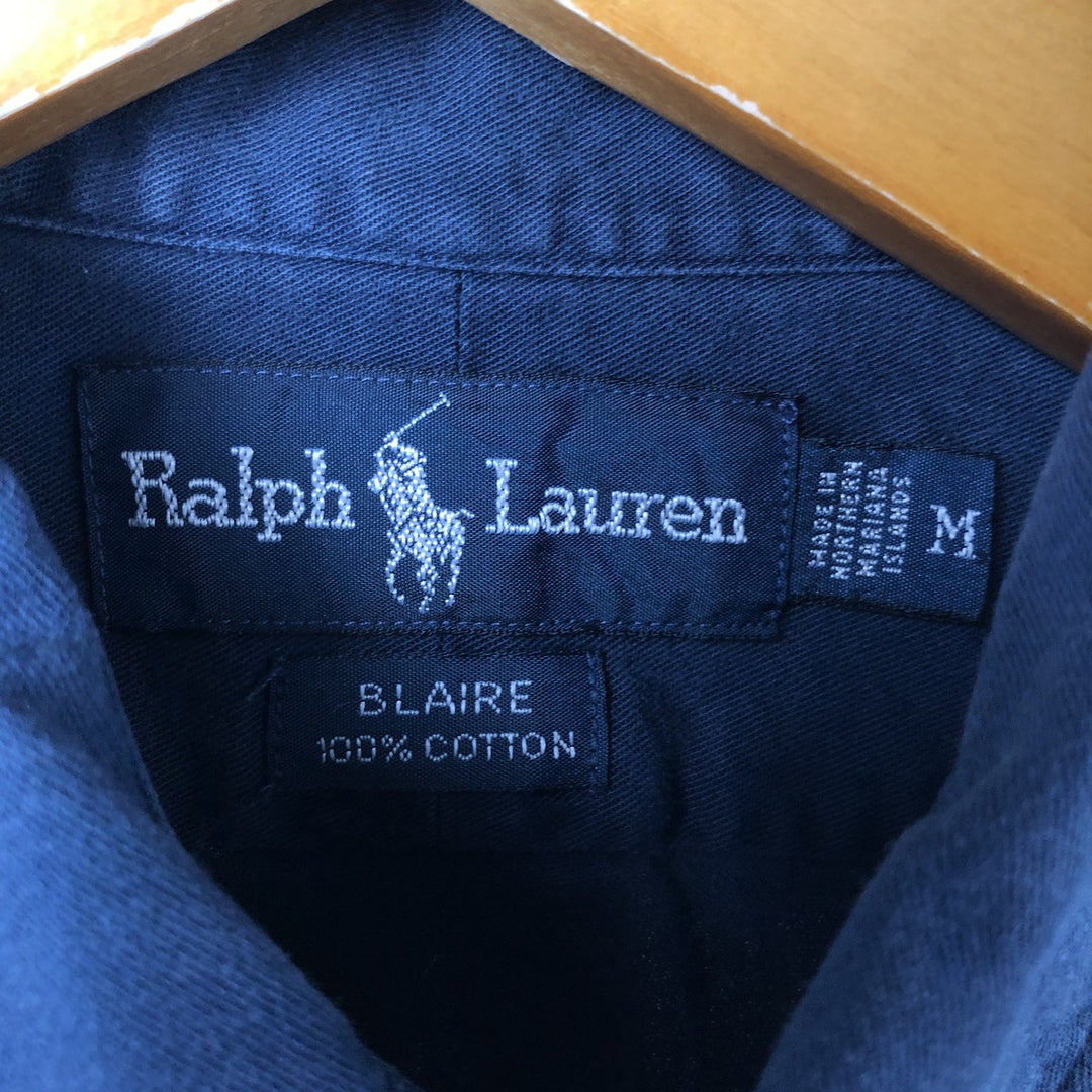 Ralph Lauren BLAIRE short sleeve button down shirt, men's size M cotton Navy blue Vintage Second Hand