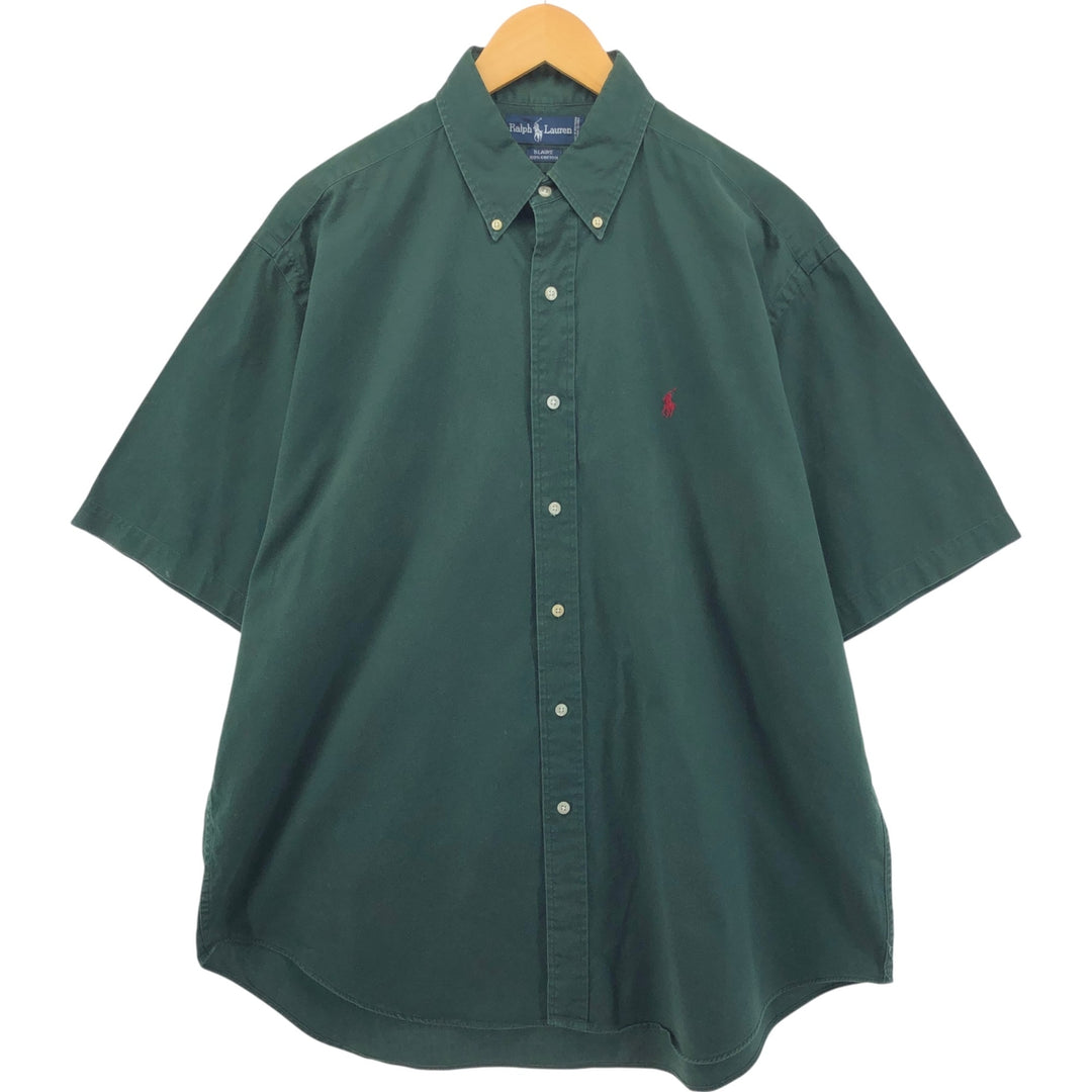 Ralph Lauren BLAIRE short sleeve button down shirt, men's size L cotton green type Vintage Second Hand