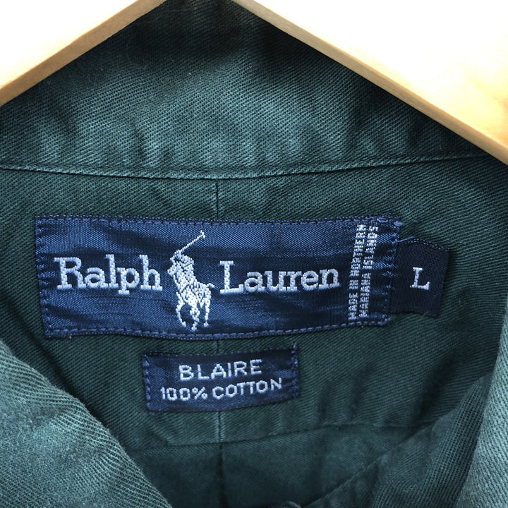 Ralph Lauren BLAIRE short sleeve button down shirt, men's size L cotton green type Vintage Second Hand