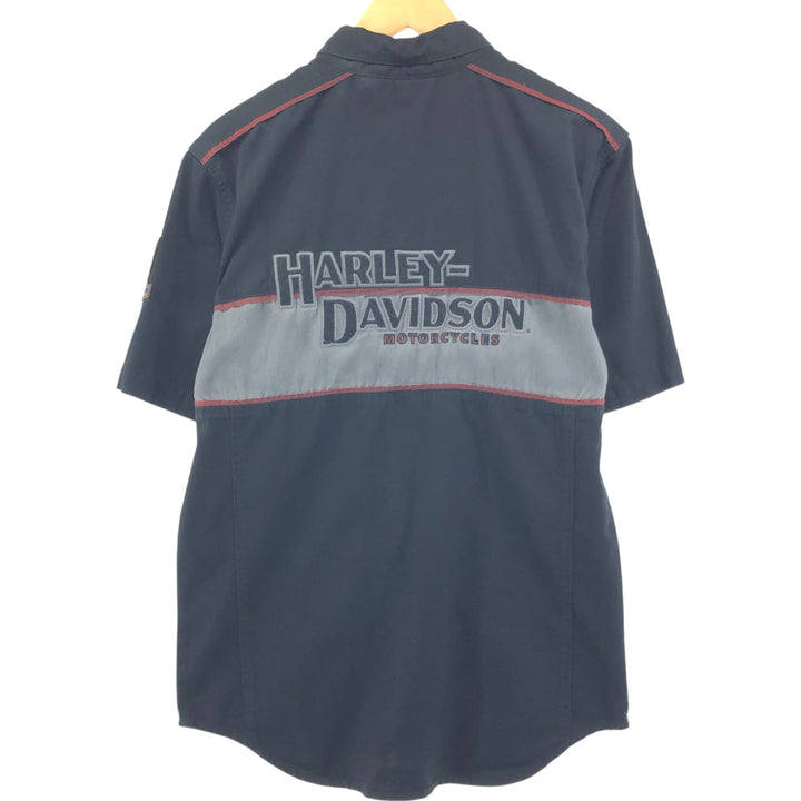 Harley-Davidson Lined Hidden Button-Down Short Sleeve Work Shirt, Men's Size M cotton black type Vintage Second Hand
