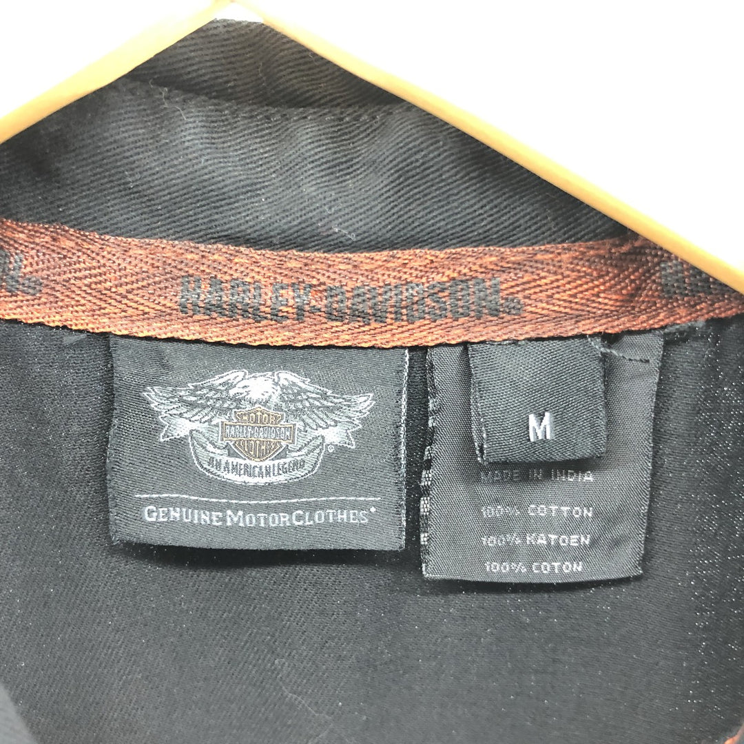 Harley-Davidson Lined Hidden Button-Down Short Sleeve Work Shirt, Men's Size M cotton black type Vintage Second Hand