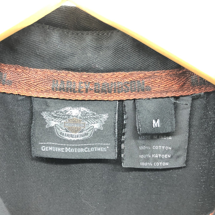 Harley-Davidson Lined Hidden Button-Down Short Sleeve Work Shirt, Men's Size M cotton black type Vintage Second Hand