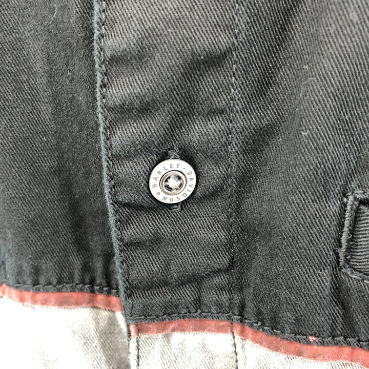 Harley-Davidson Lined Hidden Button-Down Short Sleeve Work Shirt, Men's Size M cotton black type Vintage Second Hand