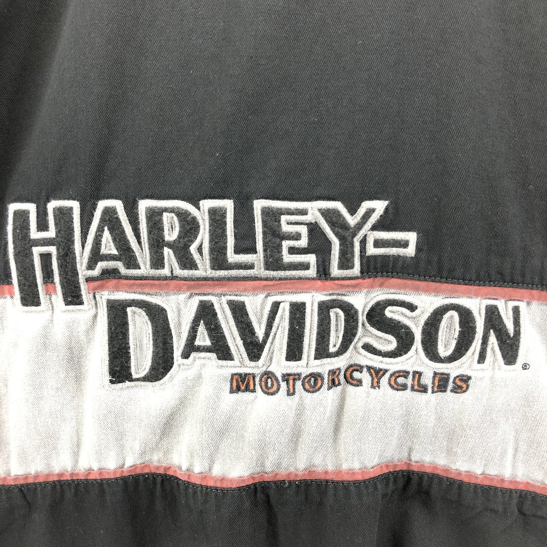 Harley-Davidson Lined Hidden Button-Down Short Sleeve Work Shirt, Men's Size M cotton black type Vintage Second Hand